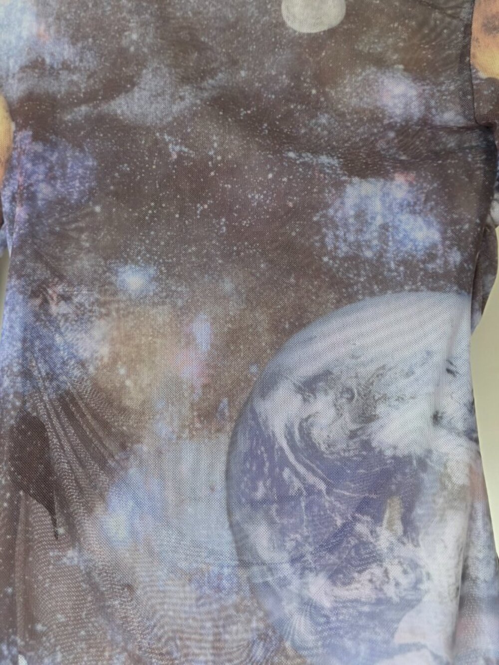 Urban Outfitters Mesh Ruched Top Moon Galaxy Celestial Women Size M  Long Sleeve - Picture 6 of 7